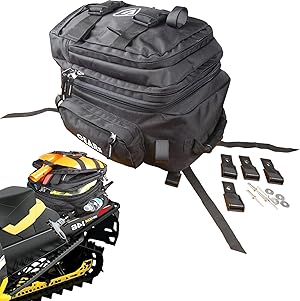GEARS Universal Snowmobile Tunnel Bag | Expandable, Waterproof, Snowsport Luggage - Rear Cargo Storage Bag for Mountain & Trail Sleds | Universal Fit Soft Shell Tunnel Pack with Shovel Carry (Black)