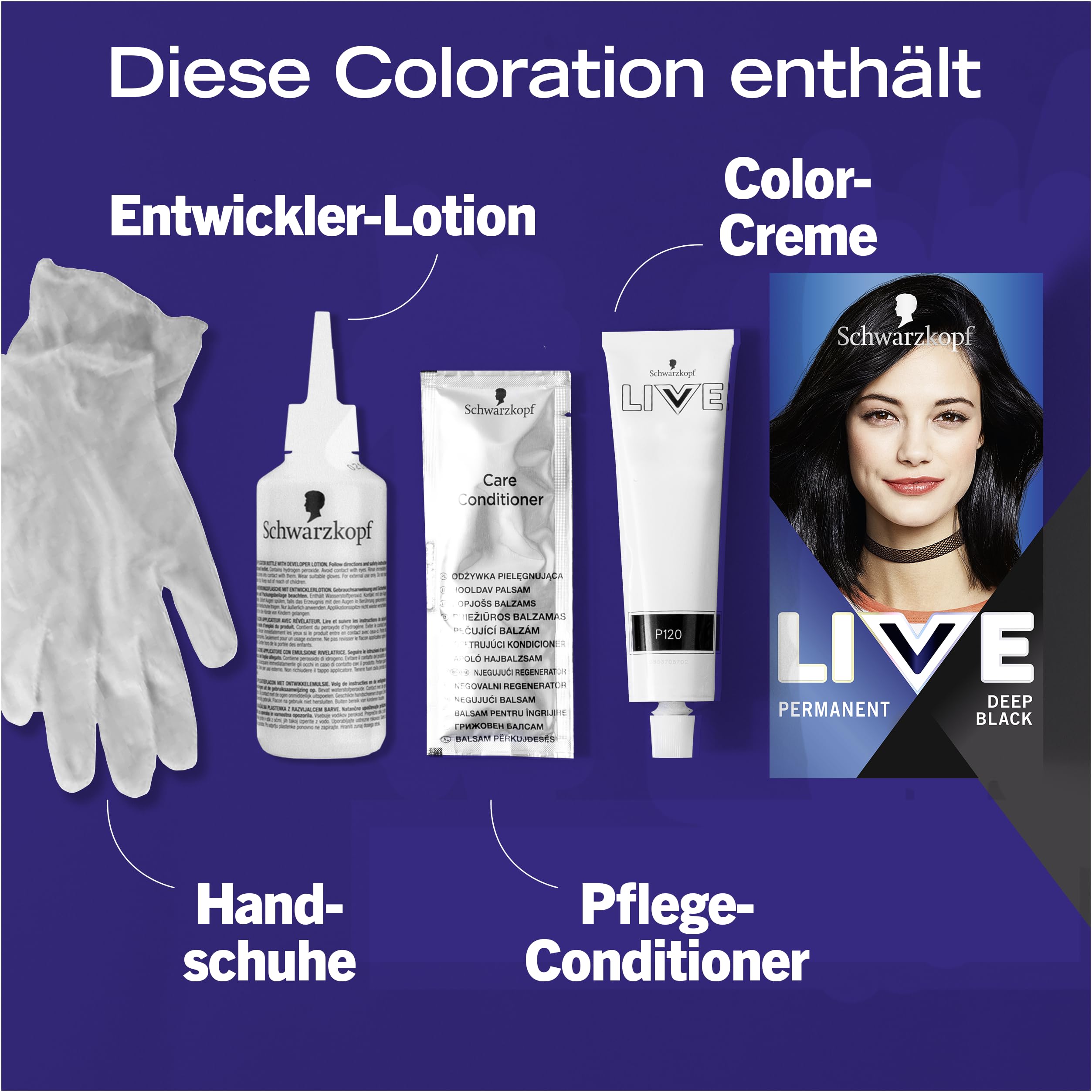 Schwarzkopf LIVE Intense Colour farba do włosów 99 Deep Black (3 x 142,5 ml), trwała koloryzacja z intensywnym koloryzacją, trwała farba do włosów dla idealnego pokrycia siwych włosów