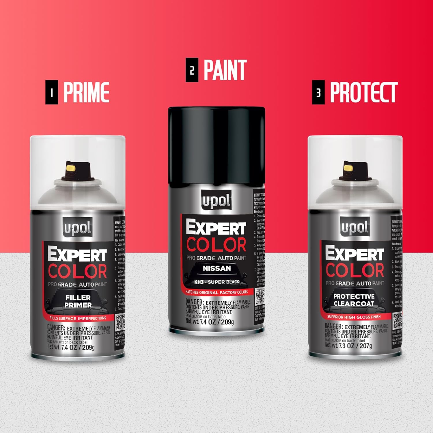 U-POL Expert Color Car Spray Paint Touch Up Kit, Nissan KH3 Super Black, Exact Match Automotive Paint Kit with Primer & Clearcoat, For Scratch Repair or Repainting