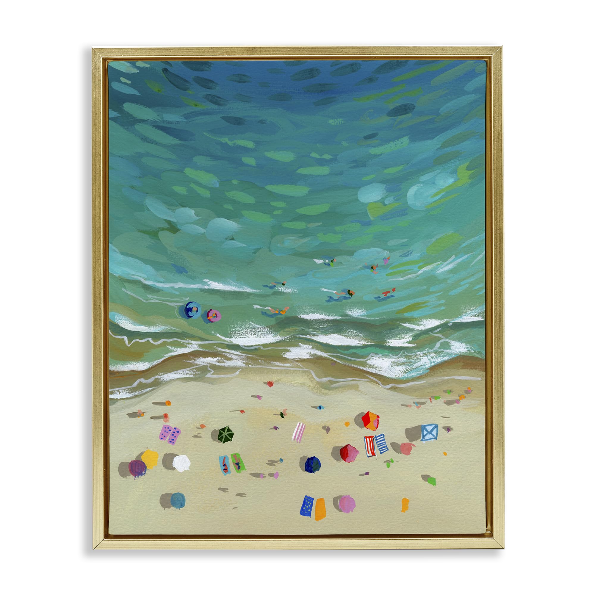 'Aerial Beachside with Umbrellas'| Floating Frame Canvas Art