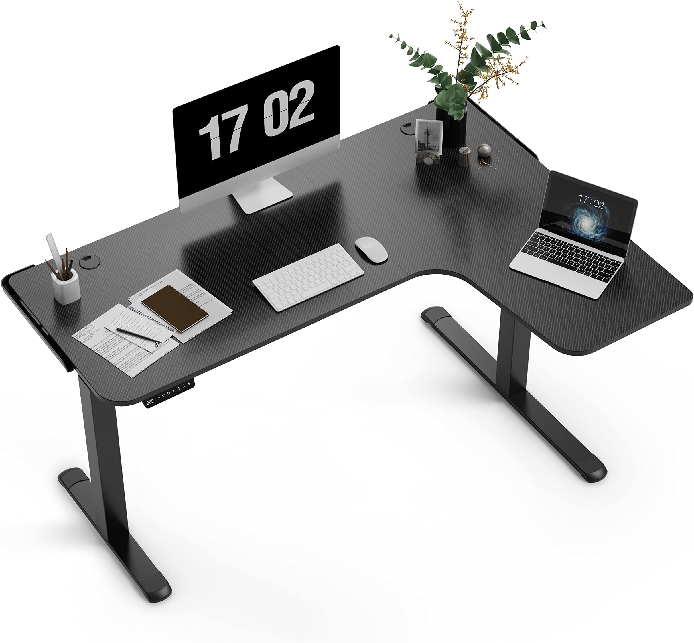 EE EUREKA ERGONOMIC L Shaped Standing Desk, 61" Electric Adjustable Height Gaming Desk, Sit to Stand Desk Home Office Corner Computer Desk Large PC Desktop Workstation with Dual Motor,Black/Right