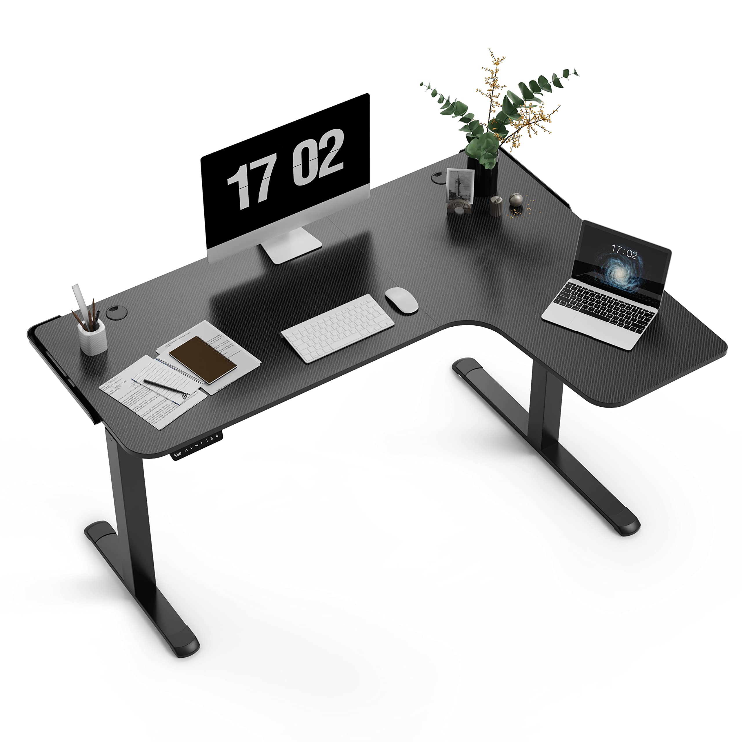 EE EUREKA ERGONOMIC L Shaped Standing Desk, 61" Electric Adjustable Height Gaming Desk, Sit to Stand Desk Home Office Corner Computer Desk Large PC Desktop Workstation with Dual Motor,Black/Right