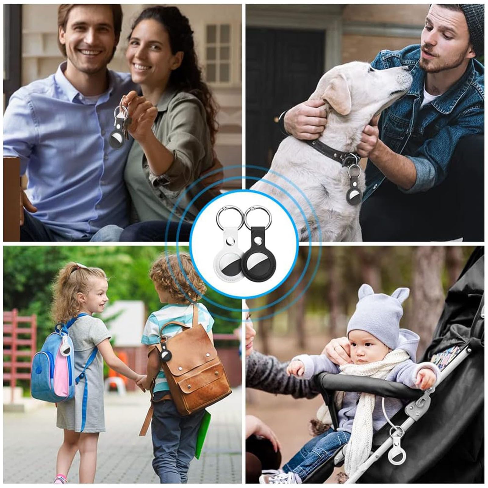 Ainiv Llavero para AirTag, 2 Pieza Llaveros para AirTag Funda Protectora, PU Localizador Portátil Antipérdida, Protectora de Cuero Funda Bluetooth Tracker Mascotas y Mochilas — view 7