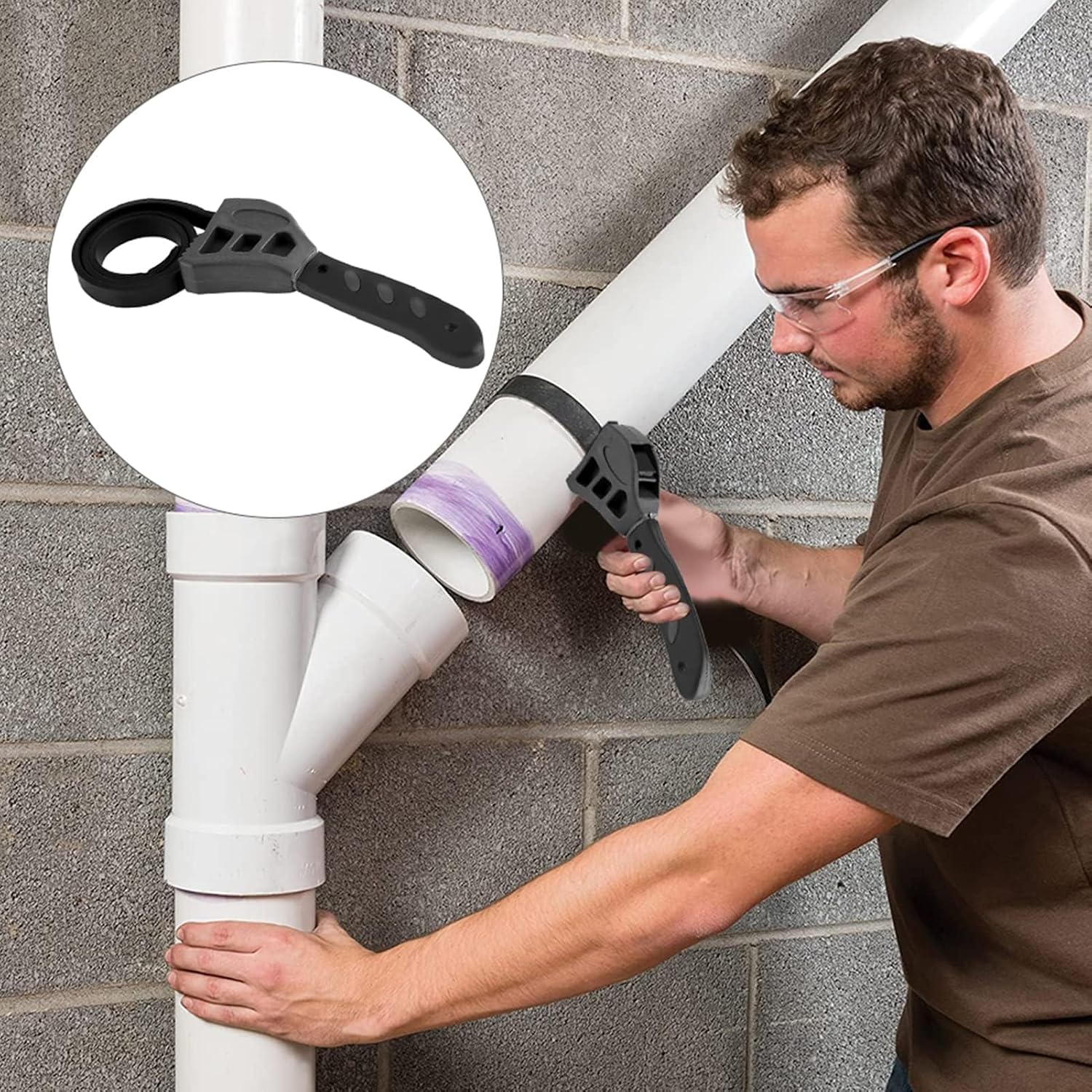 Pssopp Strap Wrench, Universal Jar Lid Opener 500mm Heavy Duty Rubber Pipe Wrench for Home Kitchen