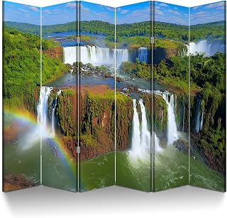 6 Panel Room Divider Screen Iguacu Impressive Falls Green Rainforest Brazil South America Folding Privacy Screen Canvas Wall Divider Wood Room Separator Portable Freestanding Partition 6Ft