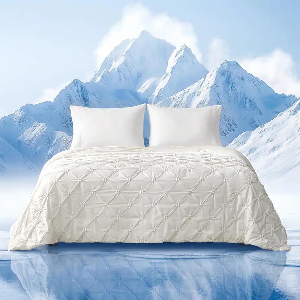 Amélie Home Elegante edredom refrescante Pintuck, tamanho king, cobertor refrescante para pessoas que dormem quentes, roupa de cama leve de verão com tecido refrescante Q-Max 0,45, cobertor frio