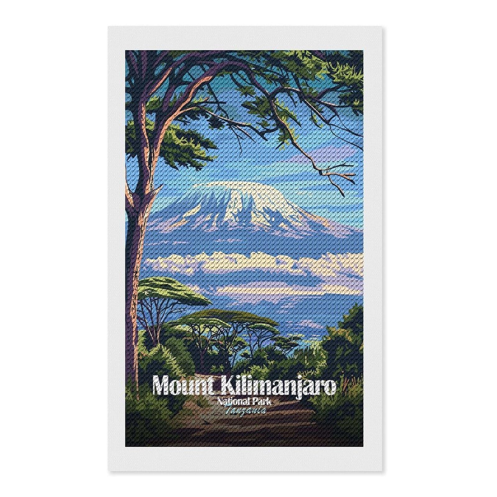 Junmoney Mount Kilimanjaro National Park Tanzania Diamond Painting Set 12"x20", for Adults, Decorate Your Room, Thoughtful Handmade Gift, Boho Decor, with Tool Kit