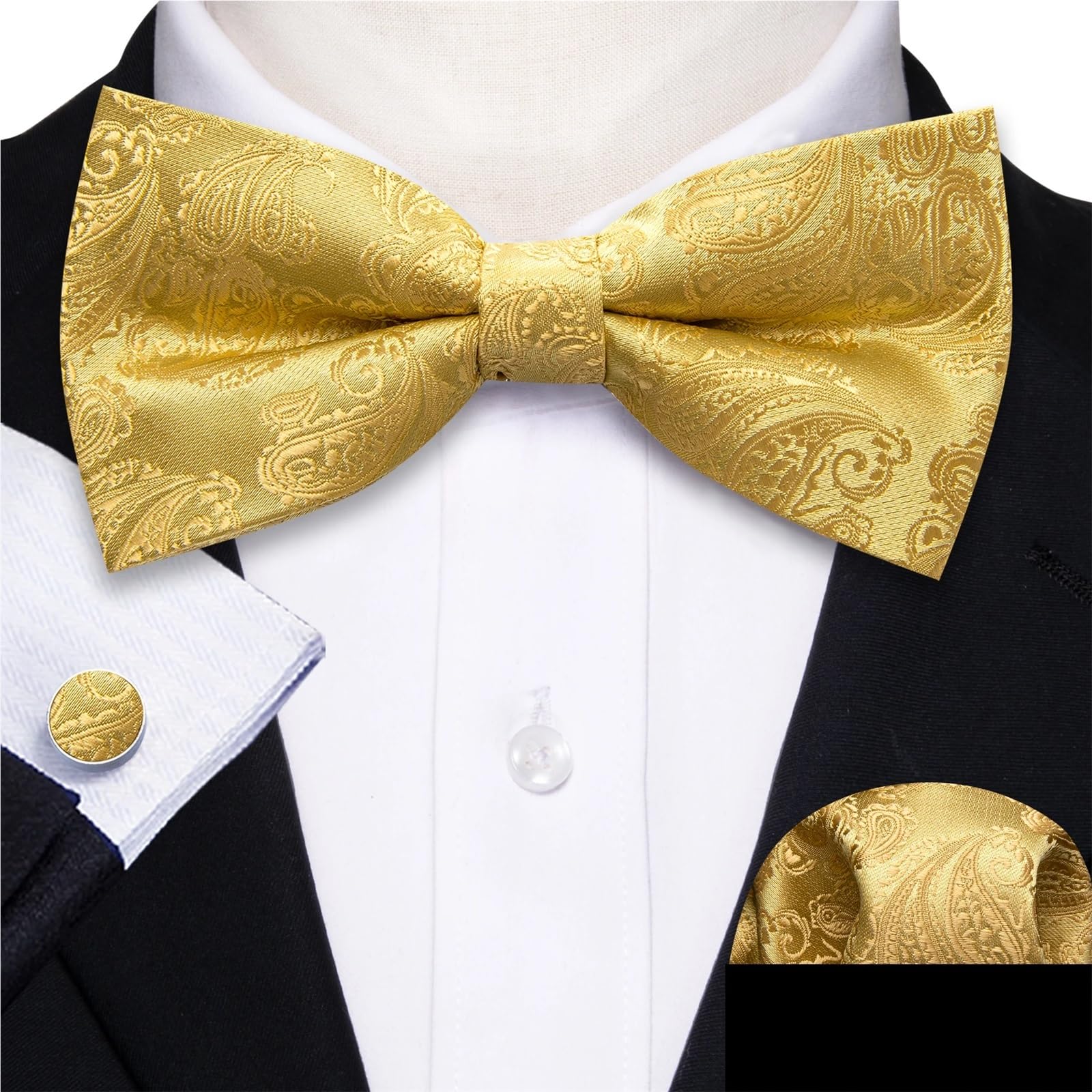 Set di gemelli Hanky ​​con papillon da uomo in seta jacquard. matrimonio Per Feste Aziendali E Matrimoni