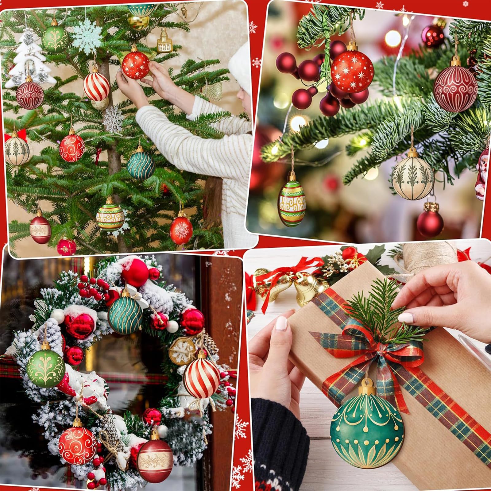 24 Piezas Adornos Arbol Navidad Bola de Madera, Set de Decoracion Arbol de Navidad con SOGA, Adornos Navidad Arbol Apto para Colgar, Christmas Tree Decorations para Niños y Adultos