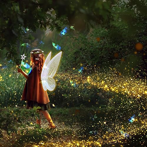 Vista 5 de 7PCS Fairy Wings Dress Up,Sparkling Sheer Wings Butterfly Fairy Halloween Costume Angel Wings for Kids Girls Women