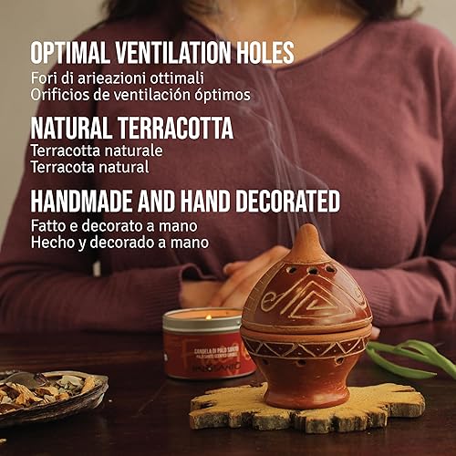 Miniatura 3 de PALOSANTO - Soporte de incienso Palo Santo - Quemador de incienso en terracota - Adecuado para conos, granos, polvo, resinas, hierbas y carbones -