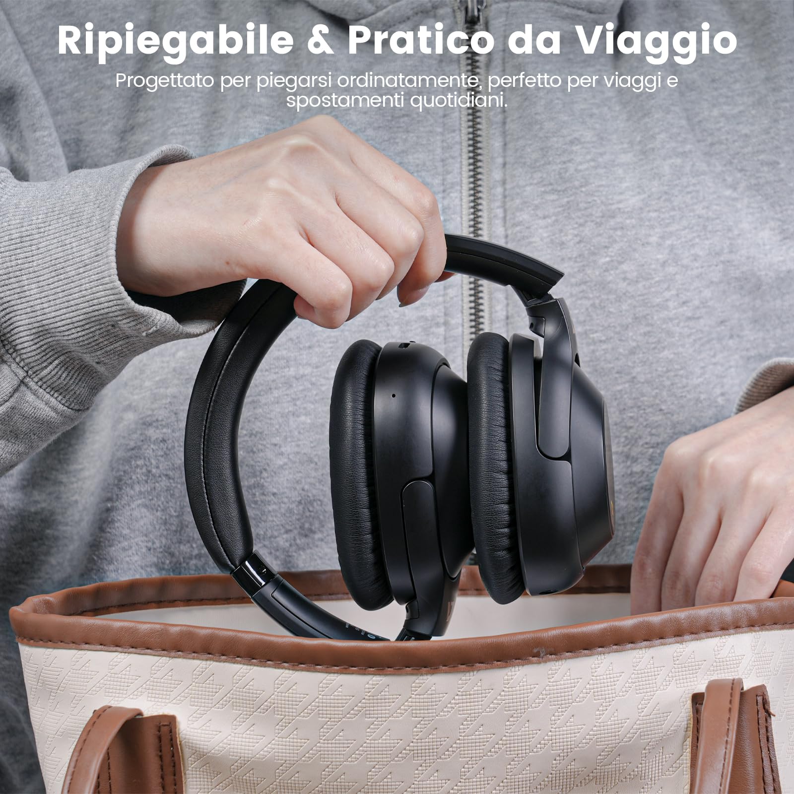 Riibox Y7Pro Cuffie Cancellazione Rumore Attiva Ibrida, Bluetooth 6.0 Cuffie Wireless Over Ear, 100 Ore di Autonomia, LDAC Hi-Res Audio, Bassi Potenti, App Personalizzabile, Modalità Trasparenza