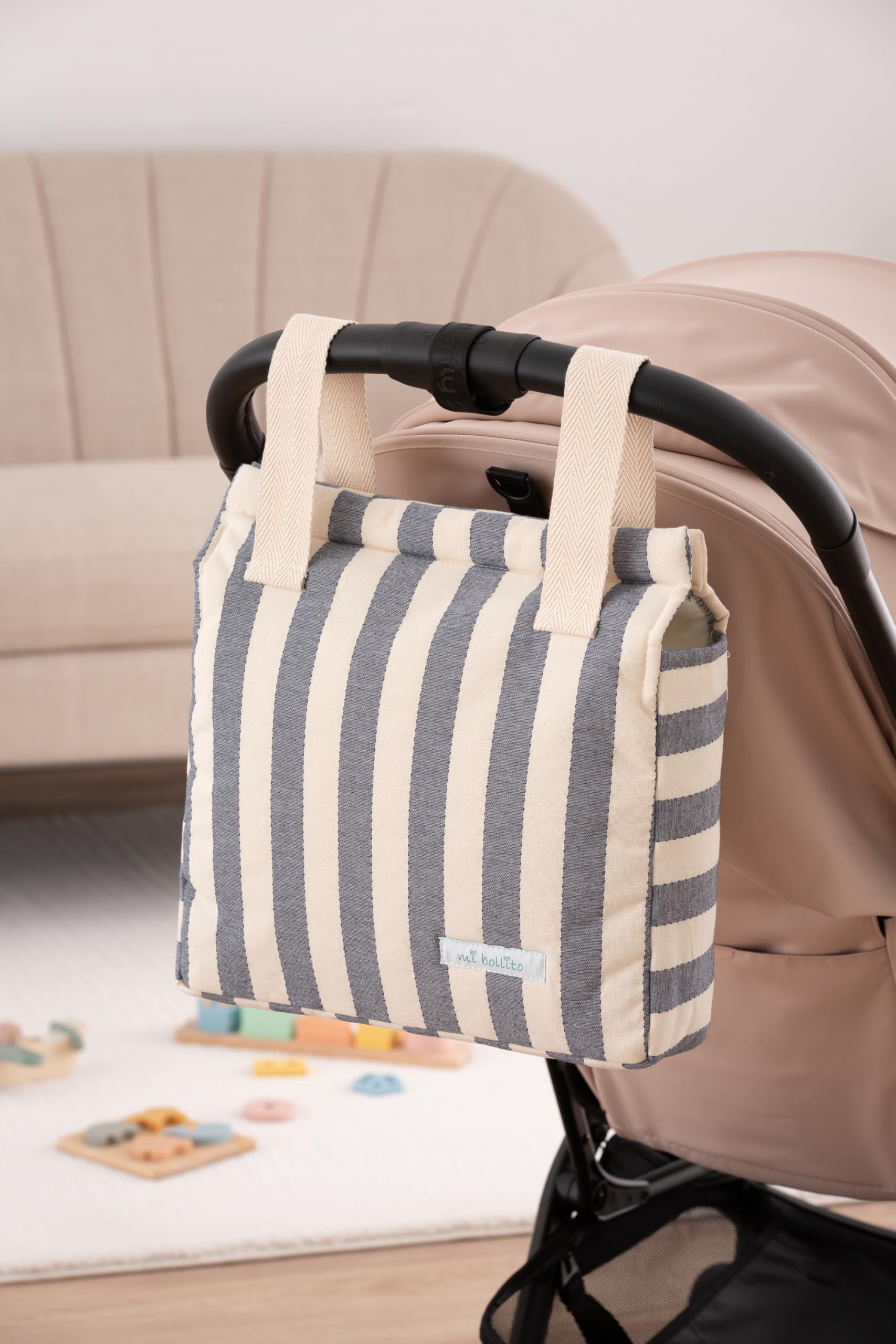 Bolso Carro Bebé | Nueva Colección | Bolsa para Carrito Universal con Cierre de Clic | Ligera, Práctica y con Gran Capacidad | Diseño de Rayas.