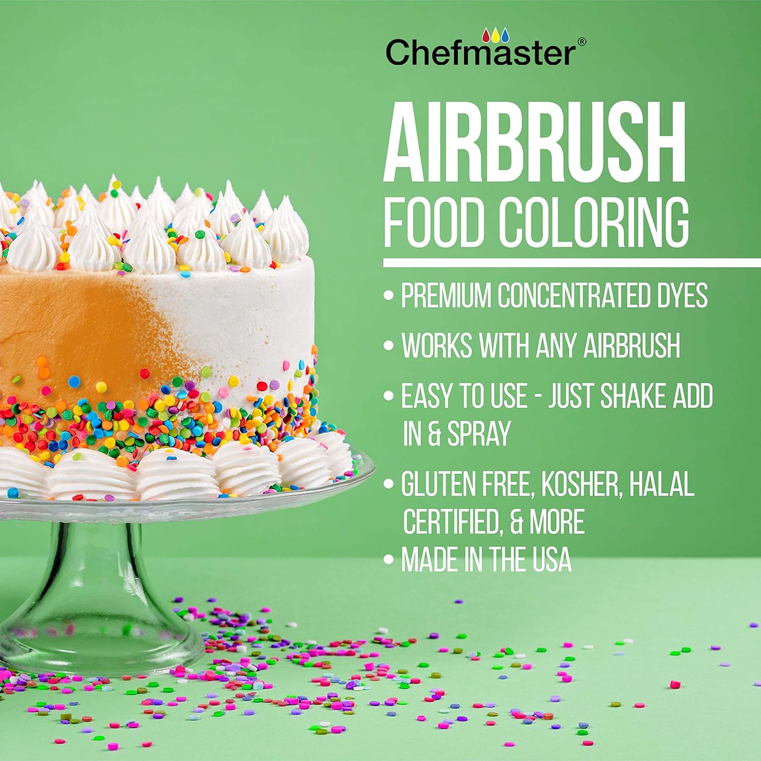 U.S. Cake Supply Airbrush Cake Pearlescent Shimmer Metallic Color Set - The 6 Most Popular Metallic Colors in 0.7 fl. oz. (20ml) Bottles - Safely Made in the USA product : Grocery & Gourmet Food