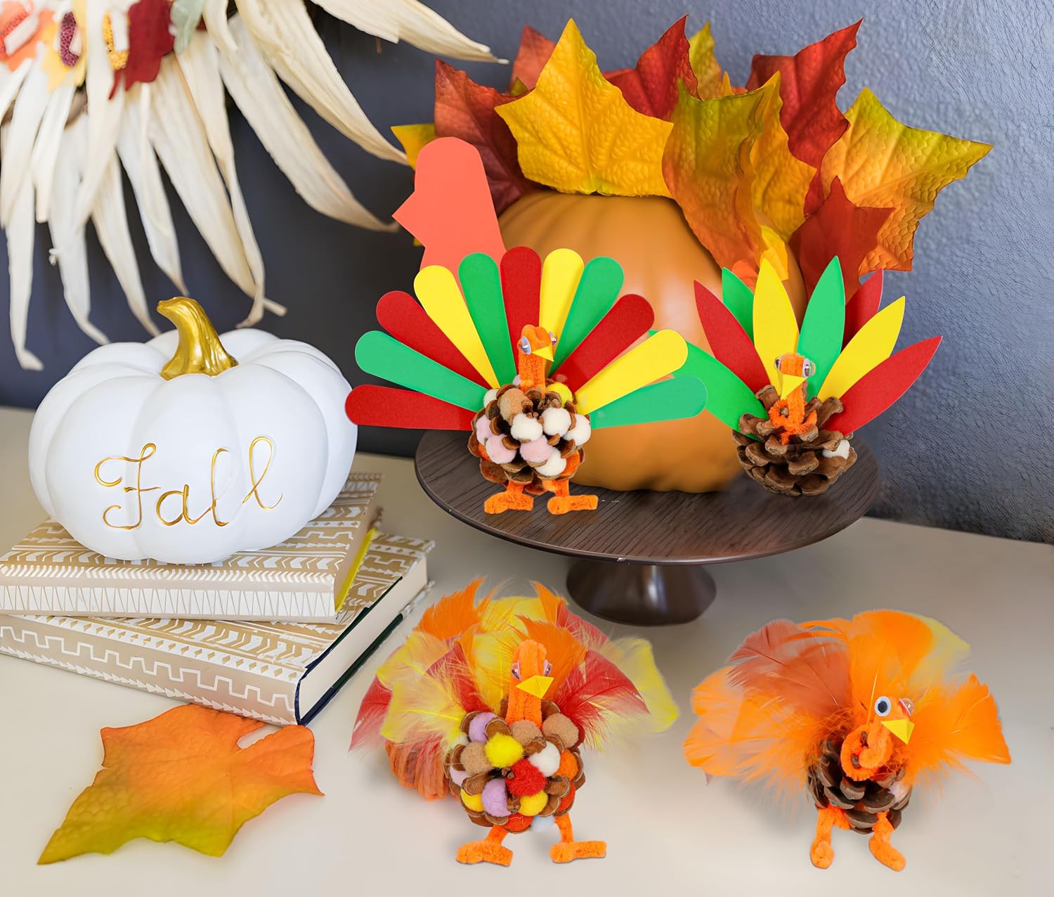 20 Sets Thanksgiving Turkey Craft Kit - Fall Pinecones DIY Arts and Crafts Set for Activities Supplies image 2