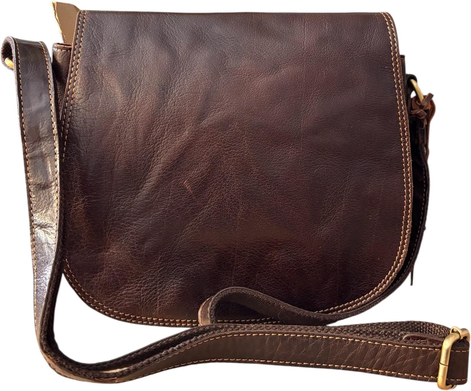 Rowallan Medium Brown Leather Crossbody Saddle Flap Handbag Bag - 7286