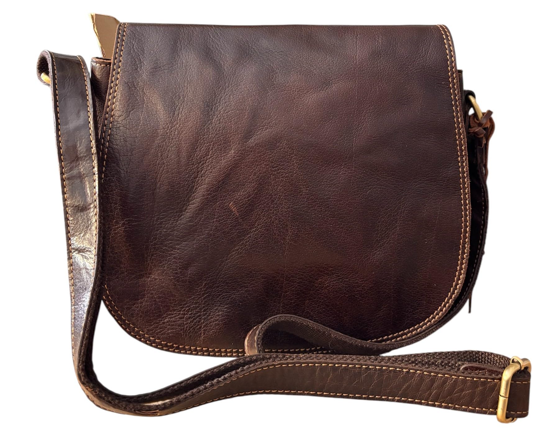 Rowallan Medium Brown Leather Crossbody Saddle Flap Handbag Bag - 7286
