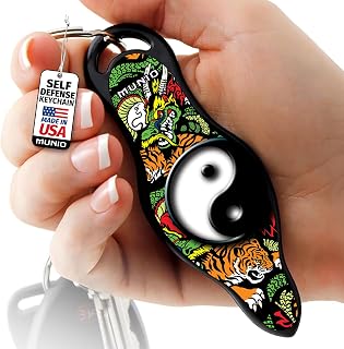 MUNIO Self Defense Keychain – Lightweight, Stylish & Portable Safety Tool for Women & Men – Non-Lethal Kubotan, Easy to Use, TSA Approved – Made in USA – Dragon Tiger Design
