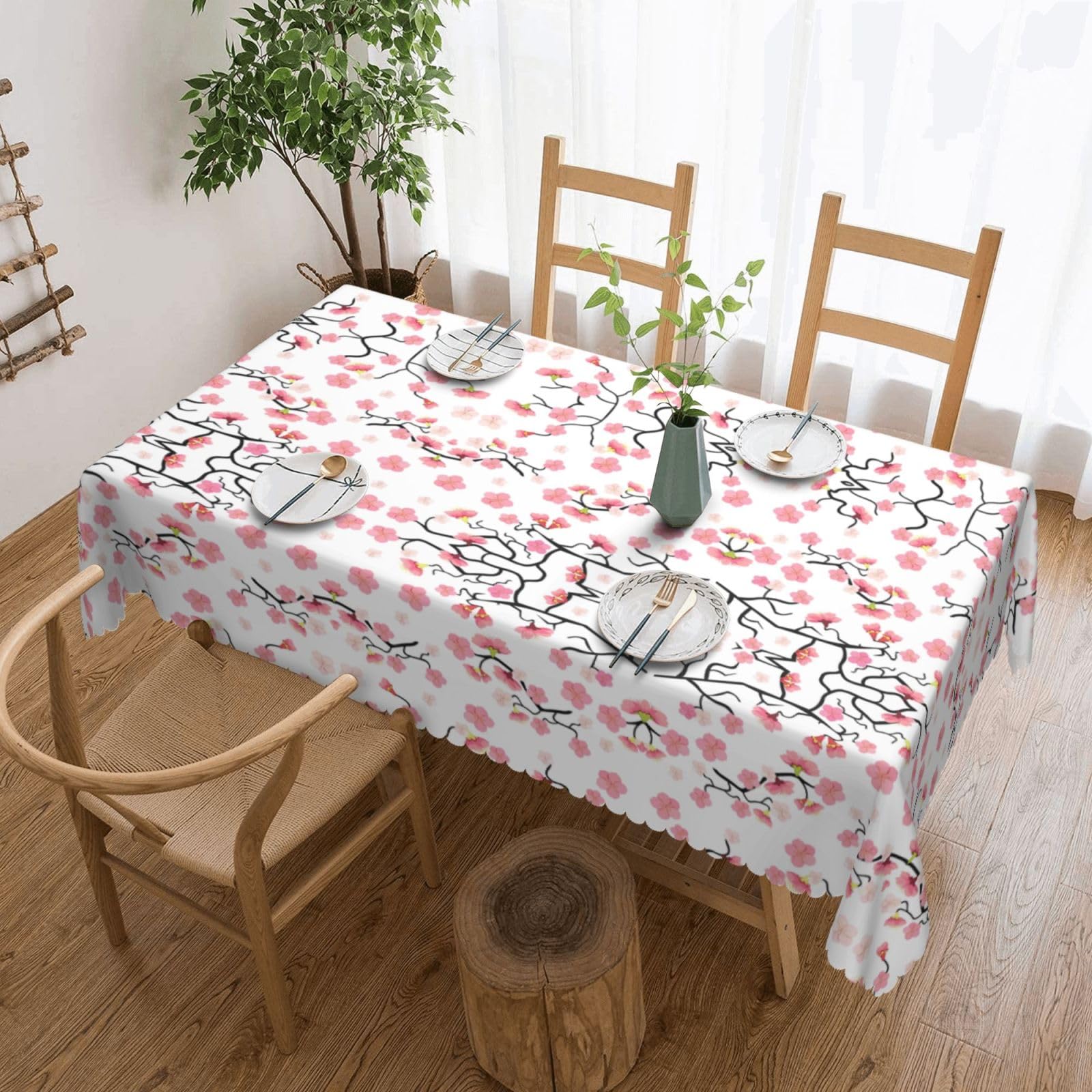 HLSBSSL Cherry Japanese Cherry Blossom Patterned square lace tablecloth, wrinkle-resistant and durable, suitable for dining tables, parties, etc.
