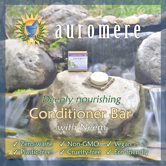 Auromere Ayurvedic Conditioner Bar for All Hair Types Vegan, Non-GMO, Deep Moisturizing, Nourishing Herbal Formula with Neem, Zero Waste, Recyclable packaging (2.12oz solid bar), 1 Pack