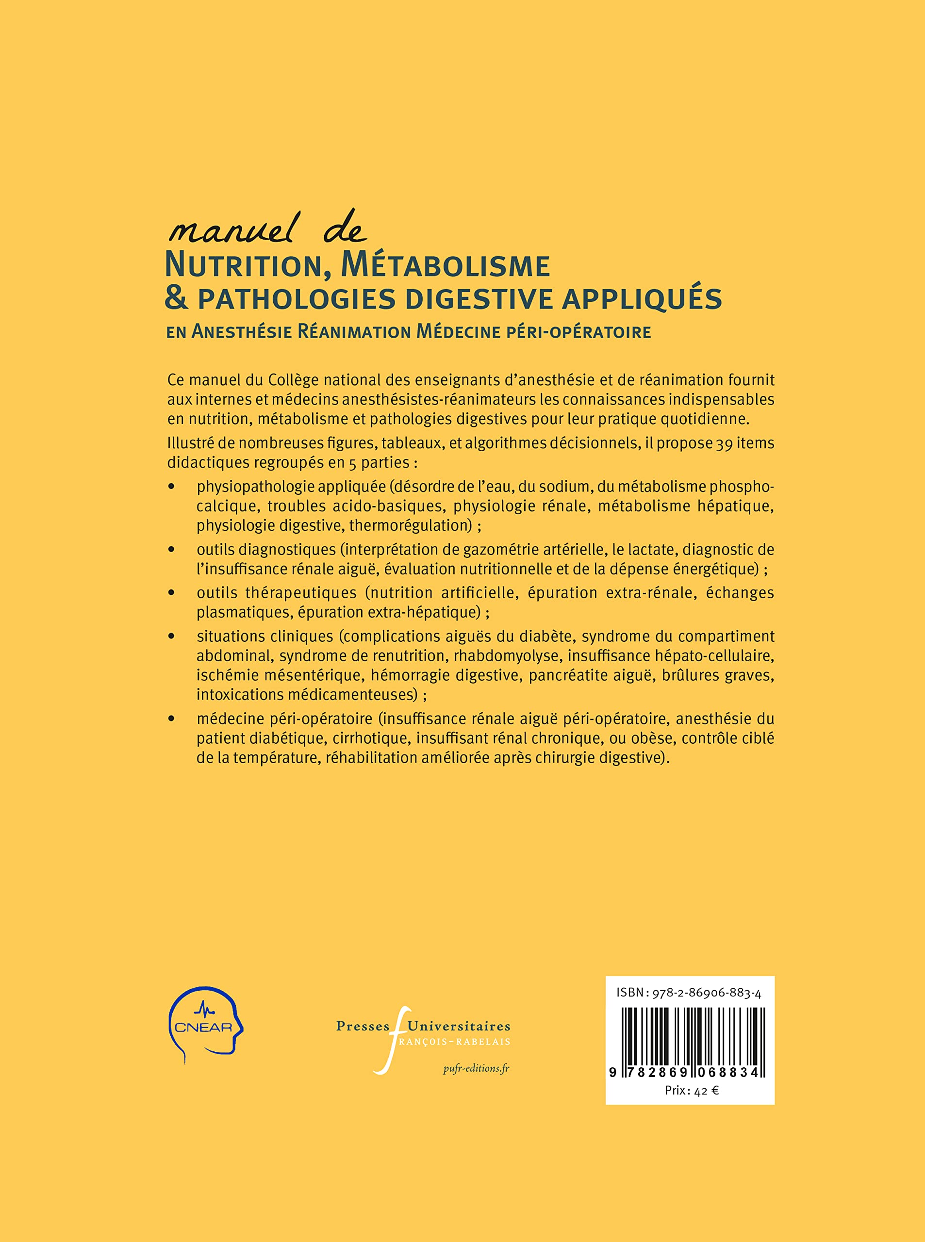 Manuel de nutrition, métabolisme et pathologies digestives appliqués en anesthésie-réanimation et médecine péri-opératoire