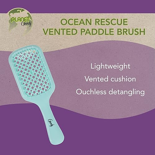 Miniatura 2 de Planet Goody Ocean Rescue - Cepillo de paleta ventilado, verde azulado, desenredante Ouchless con cerdas flexibles, ayuda a acelerar el secado, uso