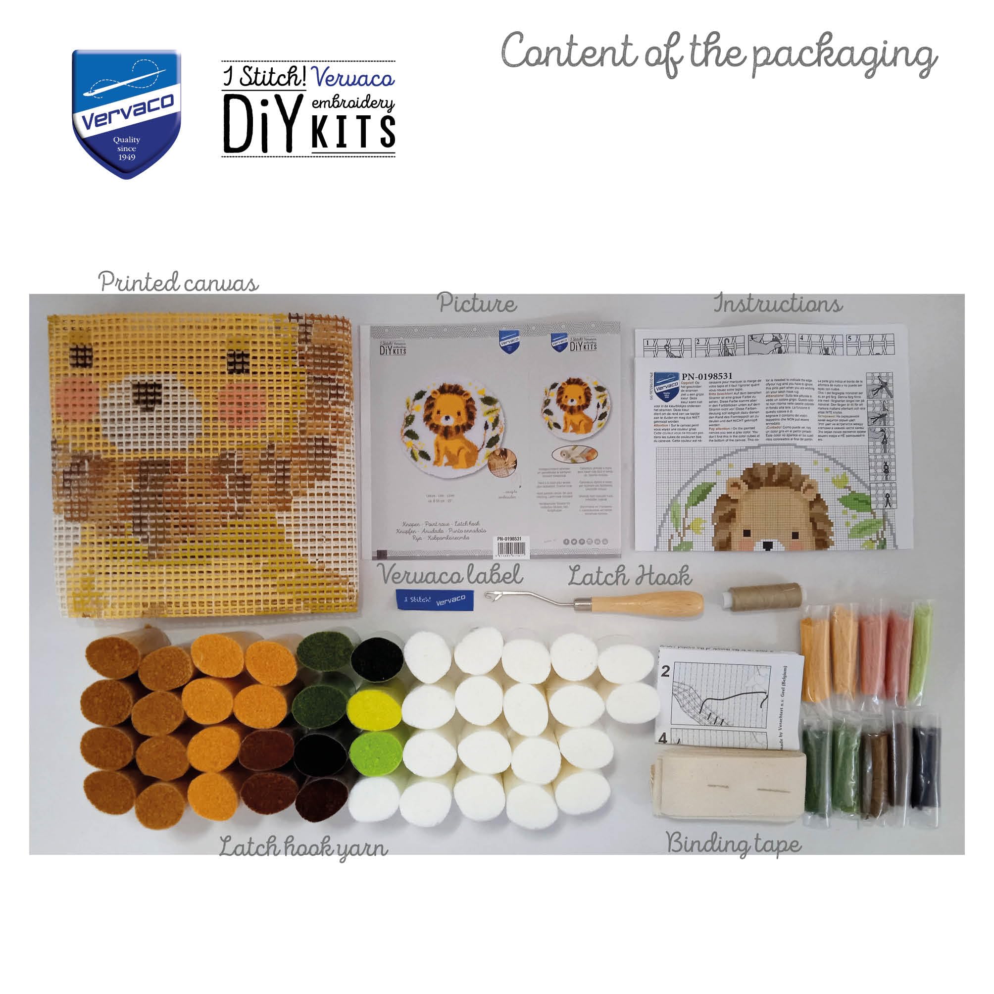 Vervaco Kit Tapis Point Noué Á Faire LION Broderie Debutant DIY Latch Hook Kit Complet Decoration Maison Manuelle Loisir Créatif ca. 55 x 55 cm Embroidery