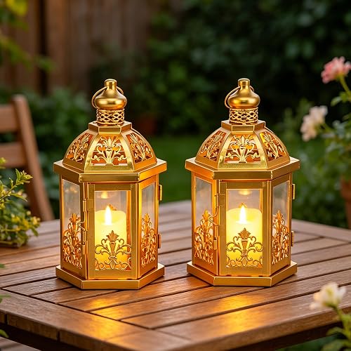 TRIROCKS Set of 2 Vintage Decorative Lanterns 9.5" H Hanging