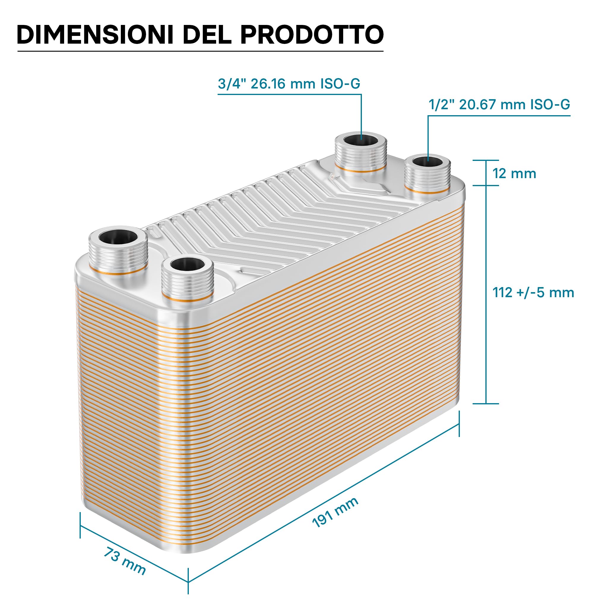 Wiltec Scambiatore a piastre saldobrasate Wiltec in acciaio inox, 50 piastre, max 90 kw