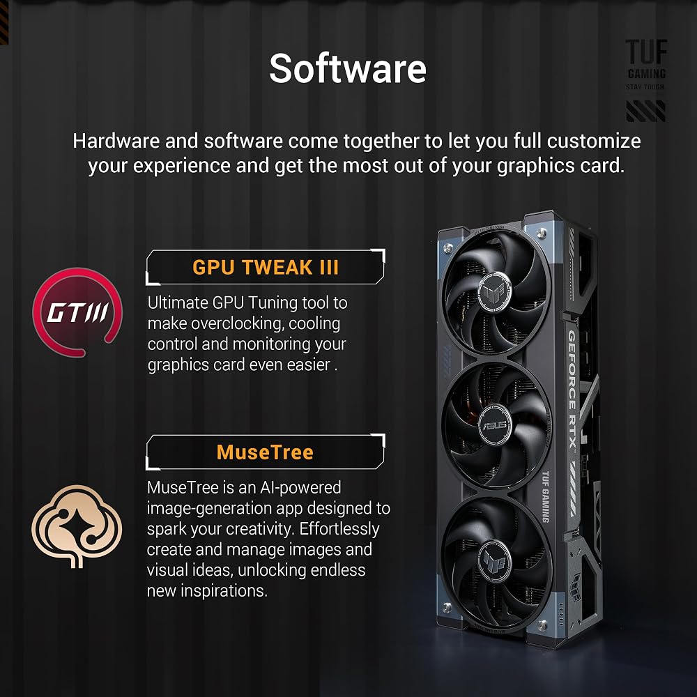 ASUS TUF GeForce RTX™ 5090 32GB GDDR7 OC Edition Graphics Card, NVIDIA, Desktop (PCIe® 5.0, HDMI®/DP 2.1, 3.6-Slot, Military-Grade Components, Protective PCB Coating, Axial-tech Fans, Vapor Chamber)