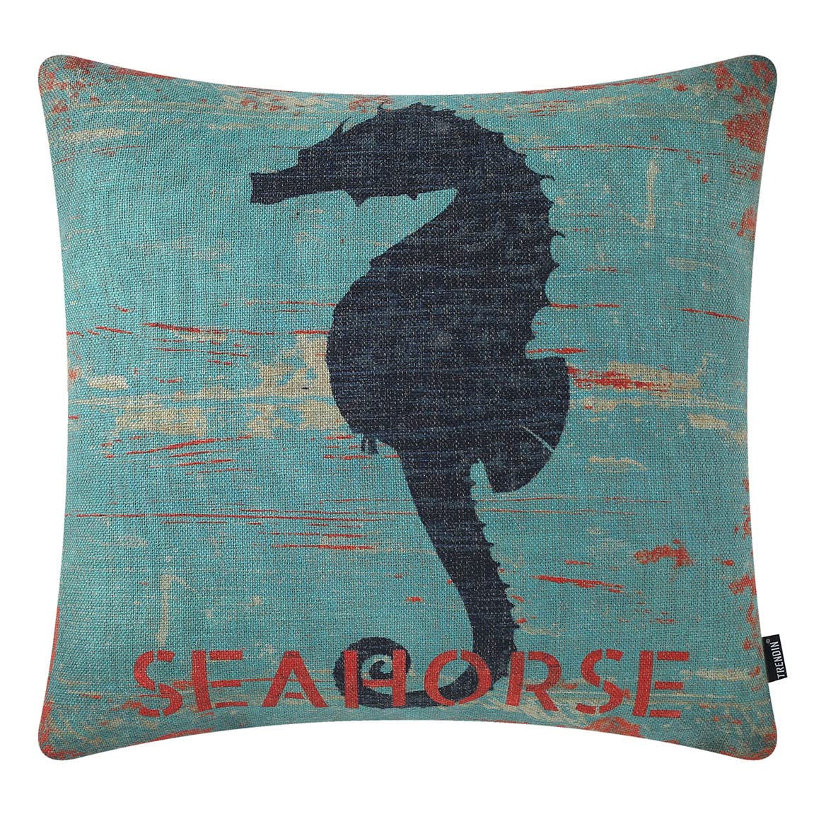 TRENDIN Seahorse Pillow Covers Decorative Nautical Print Throw Cushion Case 18x18 Inch Sea Life Motif Pillowcase for Couch Sofa Square PL825TR