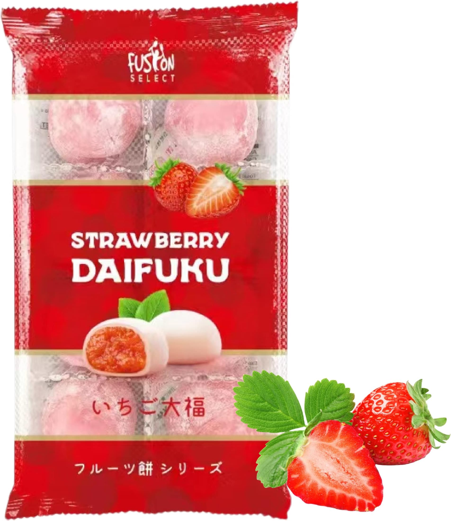 Fusion Select Japanese Mochi Fruit Daifuku Japanese Desert Sweet Rice Cake Fruit Mochi Daifuku 240g/ 8.46oz (Strawberry Flavor, 8.46 Ounce)
