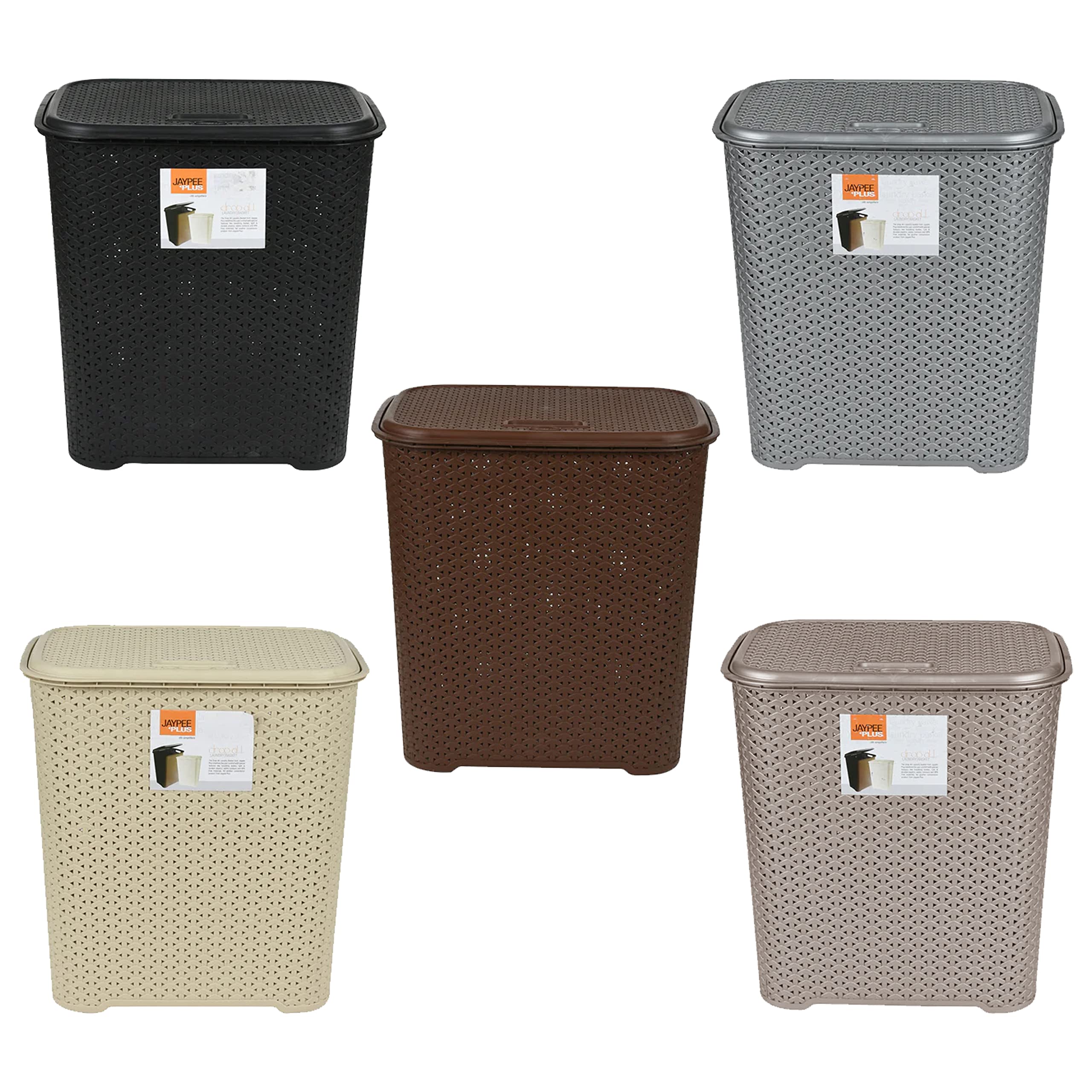 Laundry Basket With Lid Virgin Plastic Small 45L Litre Laundry Drop All Knit Design Hamper Storage Washing Basket Dirty Clothes Baskets with Handles Bin for Bathroom Bedroom 43 x 27 x 44cm (Any) — image 1