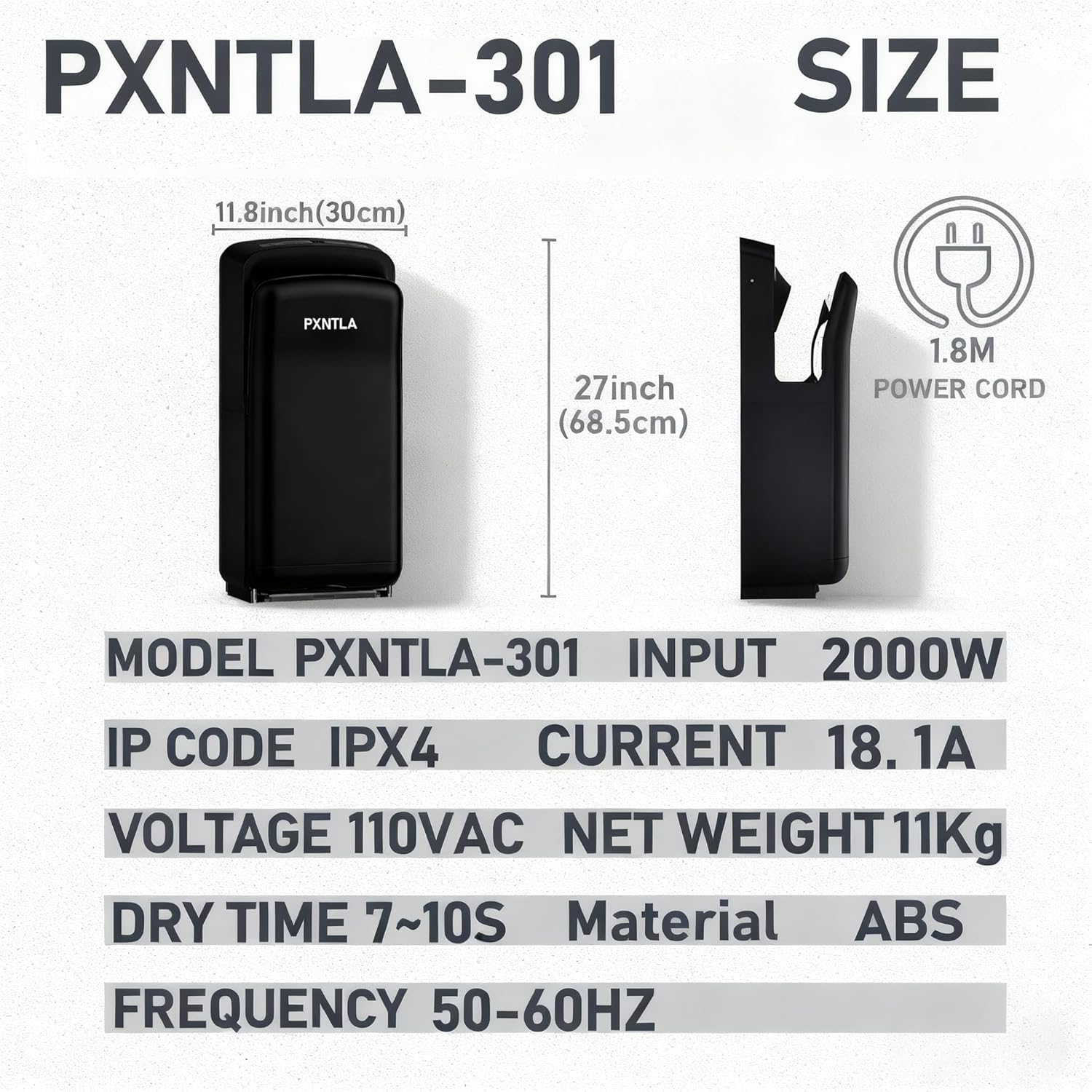 Vertical Hand Dryer - Hand Dryers for Commercial Bathrooms with HEPA Filter - Hand Dryer for Modern Home Bathrooms with High Speed Jet Air Motor (Black)