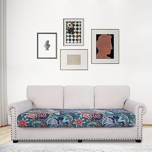 Miniatura 2 de hyha Fundas de cojín de repuesto impresas y elásticas para sofá removible, protector de muebles suave y flexible con parte inferior elástica (L,