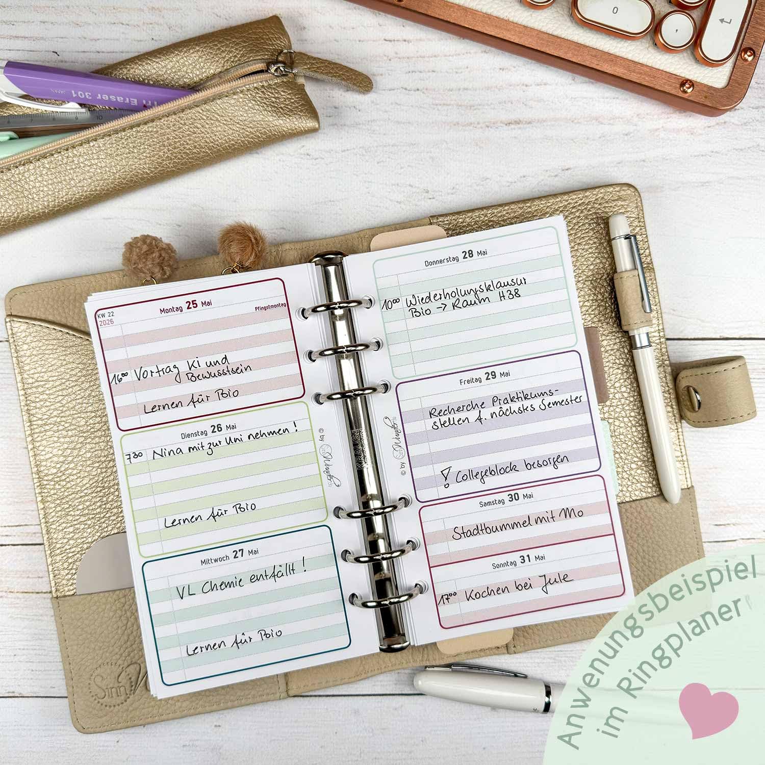 SinnWunder® 2027 Premium Kalendereinlage - Wochen-Kalender - 1 Woche 2 Seiten - Größe (A6) Personal 9,6 x 17,2 cm - 6-fach Filofax-Lochung - LuckySinn