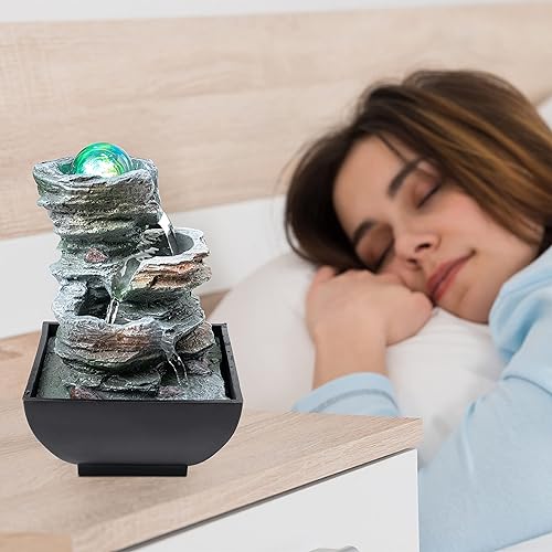 Miniatura 6 de Fuente de agua de mesa, fuente de interior, fuente de cascada, fuente de escritorio, sonidos de cascada relajantes audibles de mini fuente de agua,