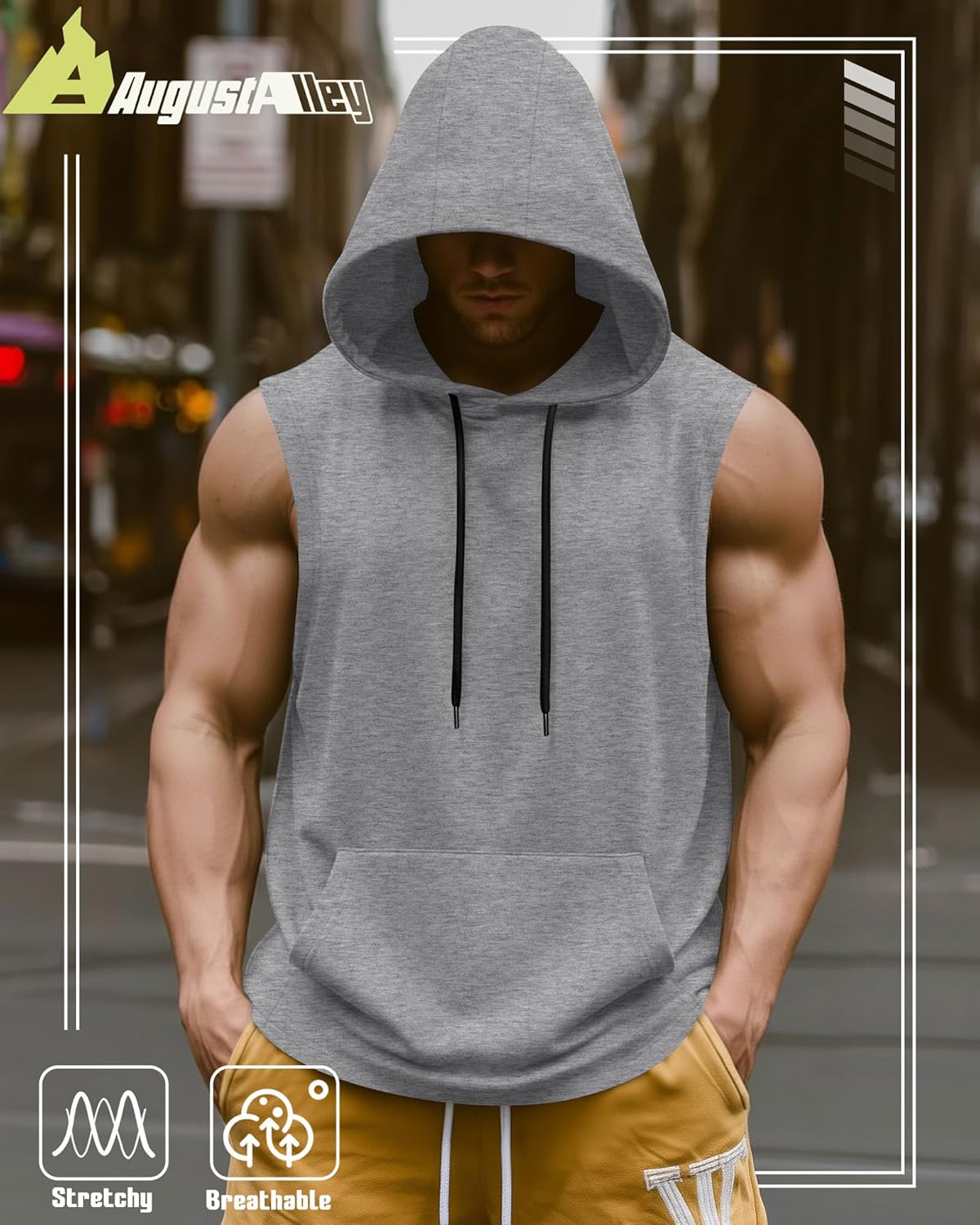 3 Pack Men's Hooded Tank Tops, Workout Sleeveless Gym Hoodie Muscle Bodybuilding Running Cut Off Shirts - Image 5