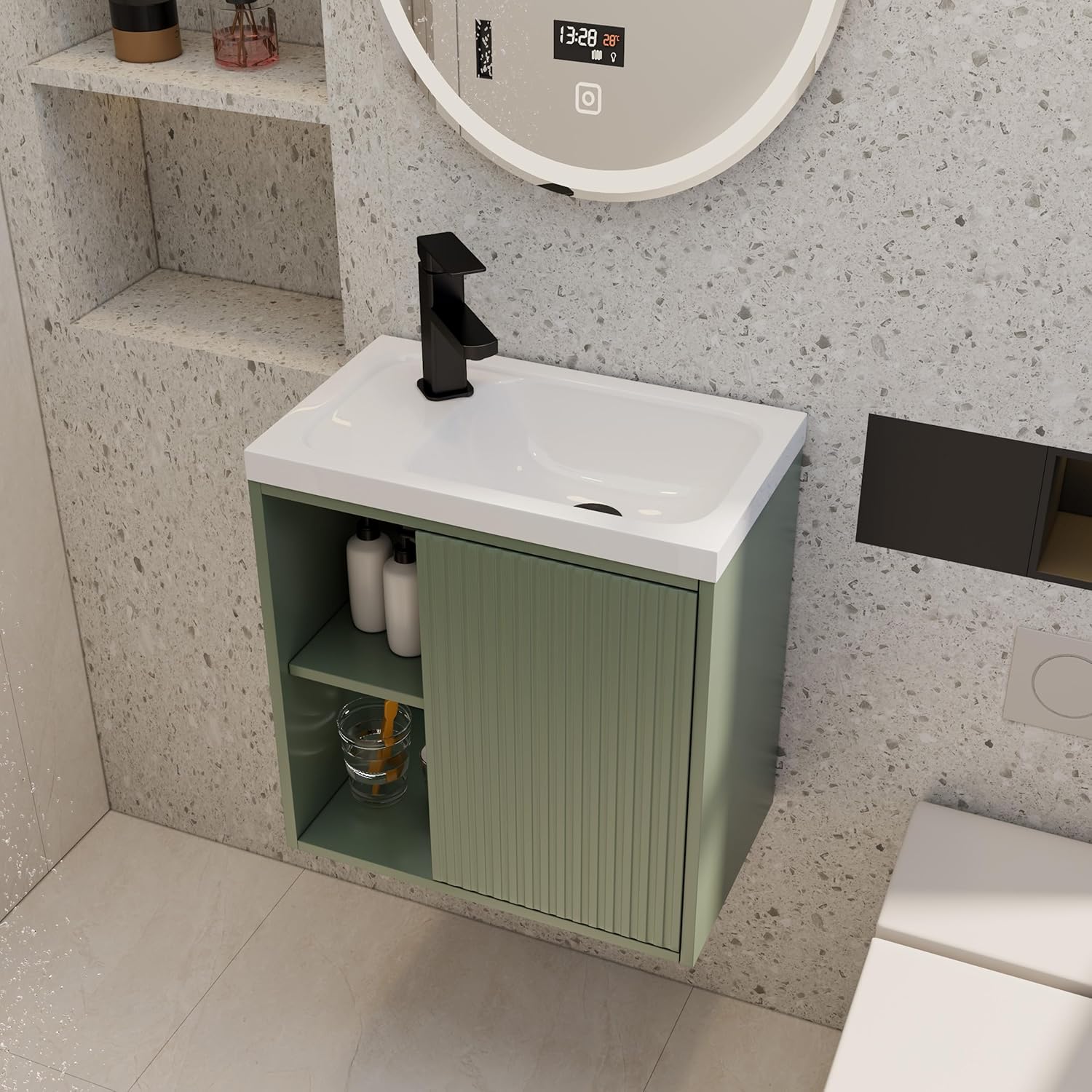 eclife 20" Floating Bathroom Vanity Sink Combo for Small Space, Wall-Mounted Guest Toilet Wash Basin Cabinet with Opening Shelf, Soft Closing Door, Black Painted