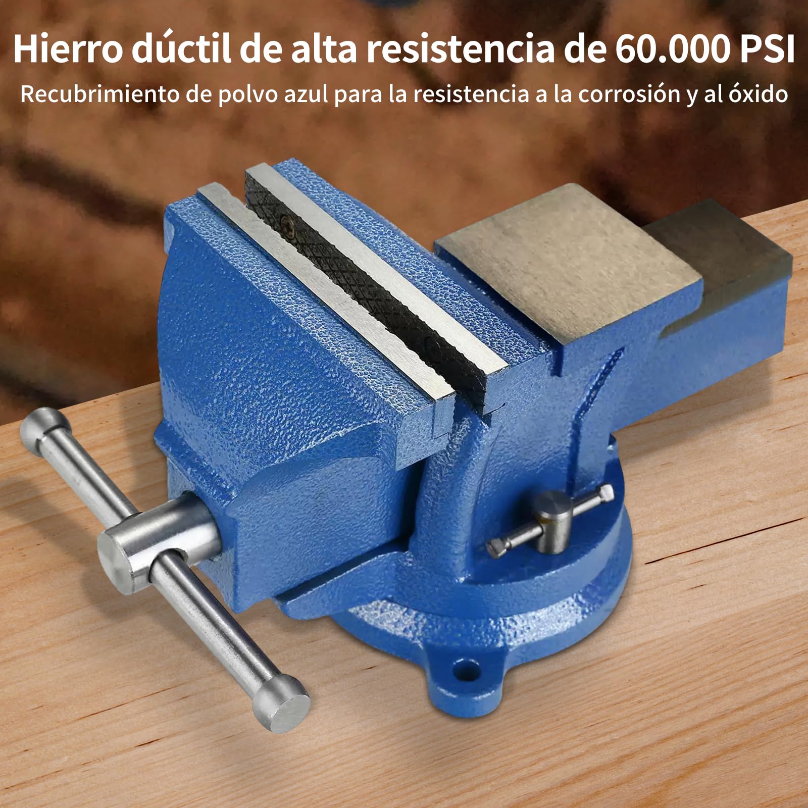 HYCHIKA Tornillo de Banco 152mm(6 pulgadas), 360 ° Se Puede Girar, Tornillo de Banco de Trabajo de Hierro Fundido, para Madera Metalurgia Perforación