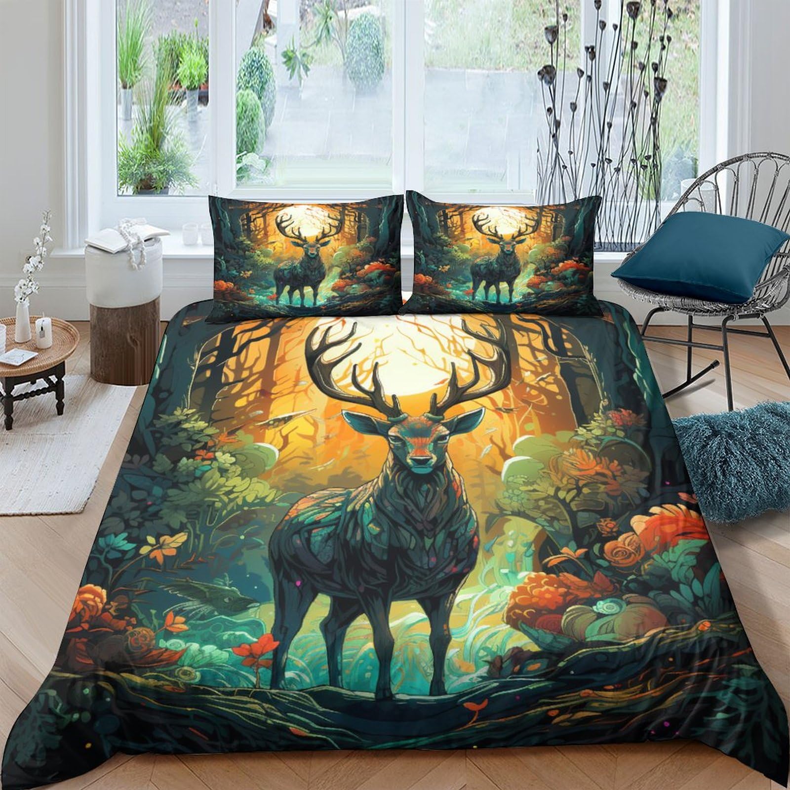 Housse de couette hypoallergénique et douce parure de lit motif élan King Size 220x240