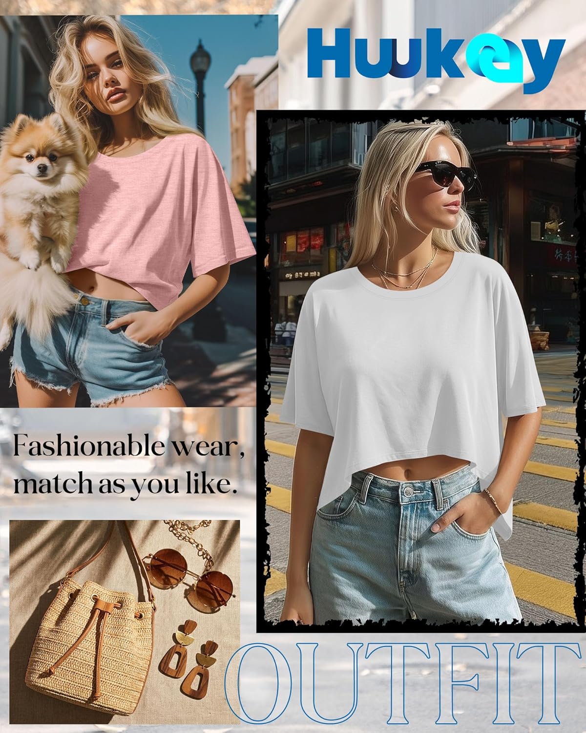 Huukeay 3 Pack Women's Oversized Cropped T Shirts Short Sleeve Loose Summer Crop Tops Casual Crewneck Irregular Hem Baggy Tee - Image 4