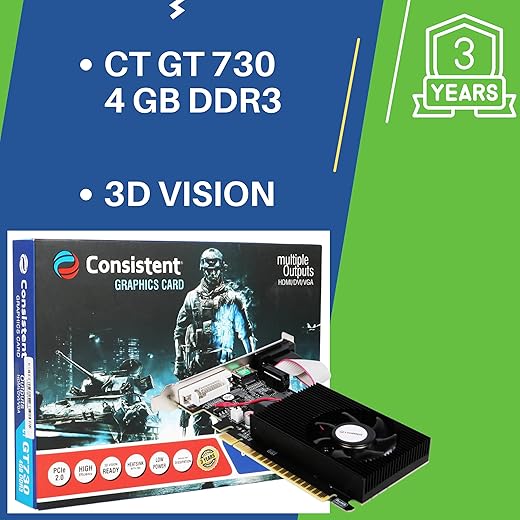 Consistent 730 Graphics Card 4GB DDR3 128-bit, Low Profile Graphics Card, Computer GPU, Low Power, PCI Express x16, 2K Support, Fermi, DirectX 11…