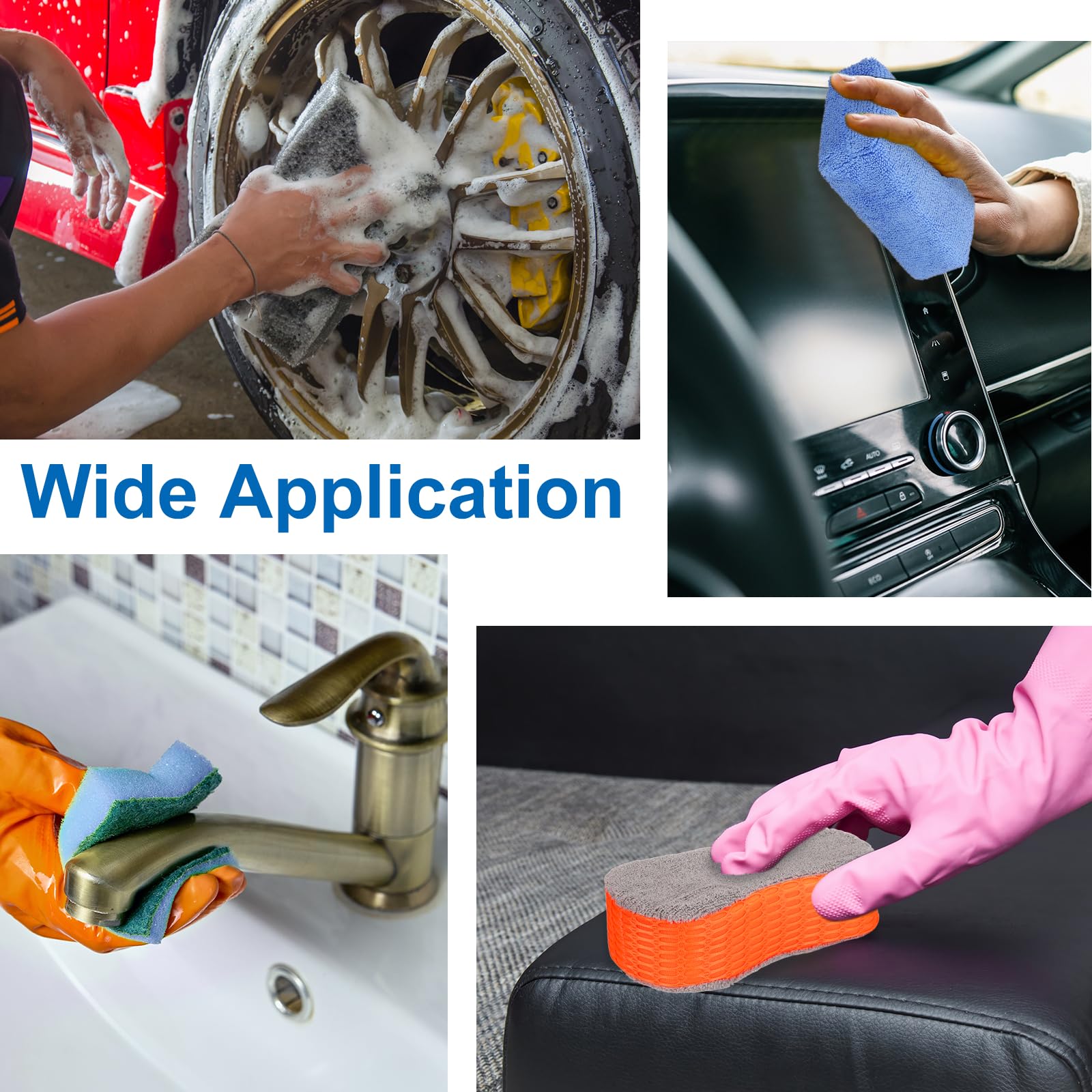 sourcing map 4 esponjas de microfibra para lavado de coche, 8.7 x 4.3 pulgadas, almohadillas aplicadoras de espuma antiarañazos para detalles de automóviles, encerado, aplicación de acondicionador