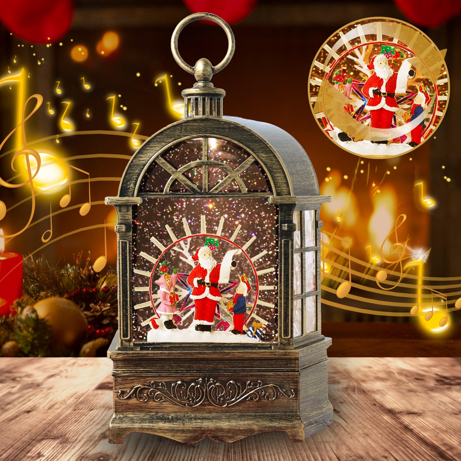Christmas Snow Globe, Santa Snow Globe Lighted Snow Globes for Kids Adults Girls Women Home Decoration Thanksgiving Christmas Birthday Gift Musical Snow Globe Lantern