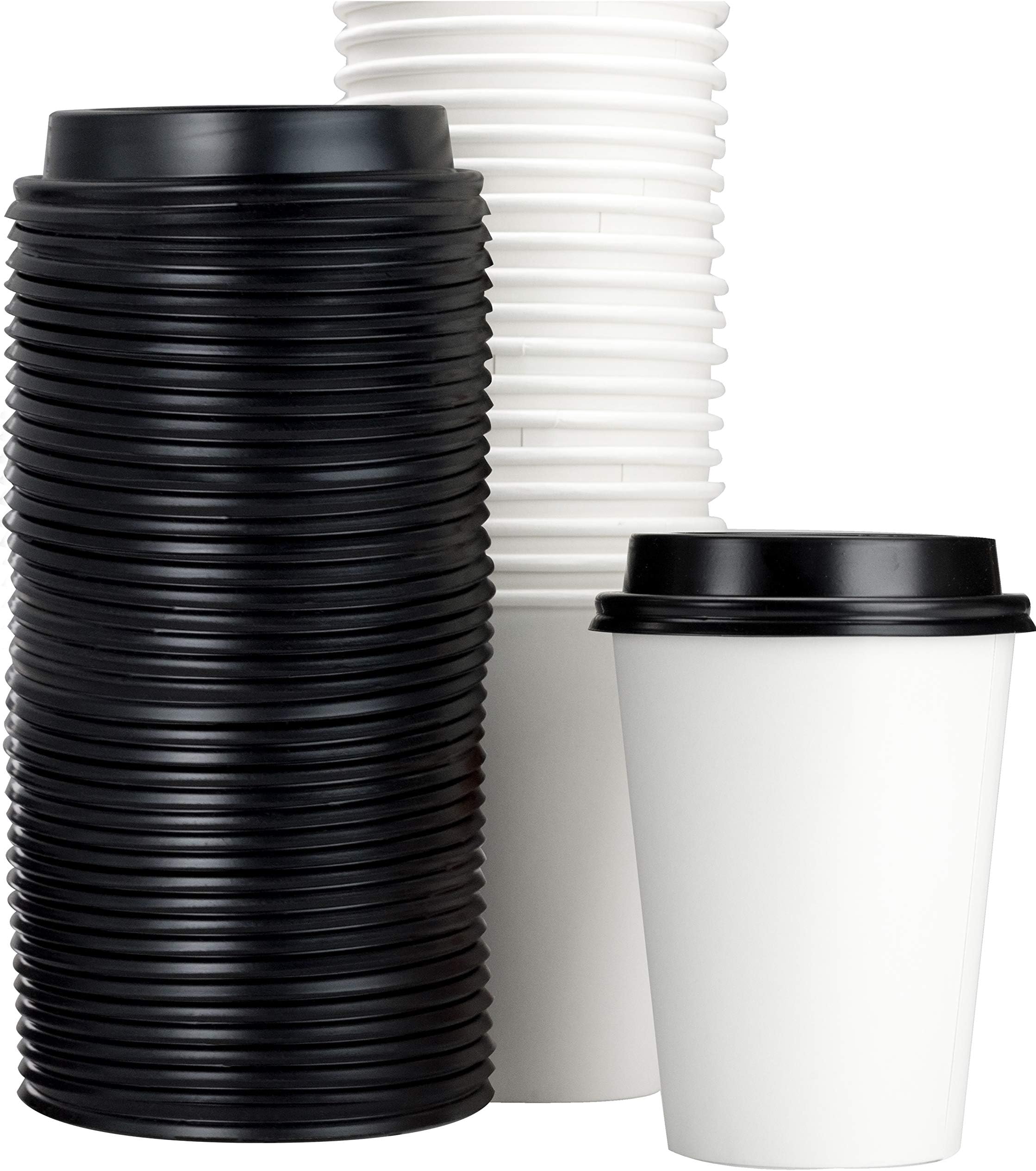 Amazon.com: White 12 Oz Paper Coffee Cups With Recyclable Dome Lids ...