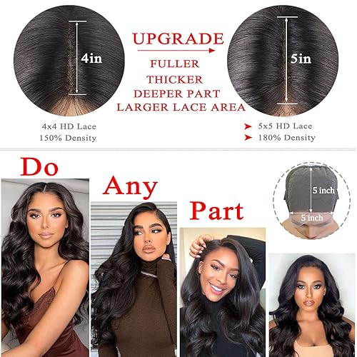 Miniatura 5 de Peluca de cabello humano ondulado de 26 pulgadas, 5 x 5, sin pegamento, con banda elástica, cierre de encaje HD de 5 x 5, predepilada, apta para