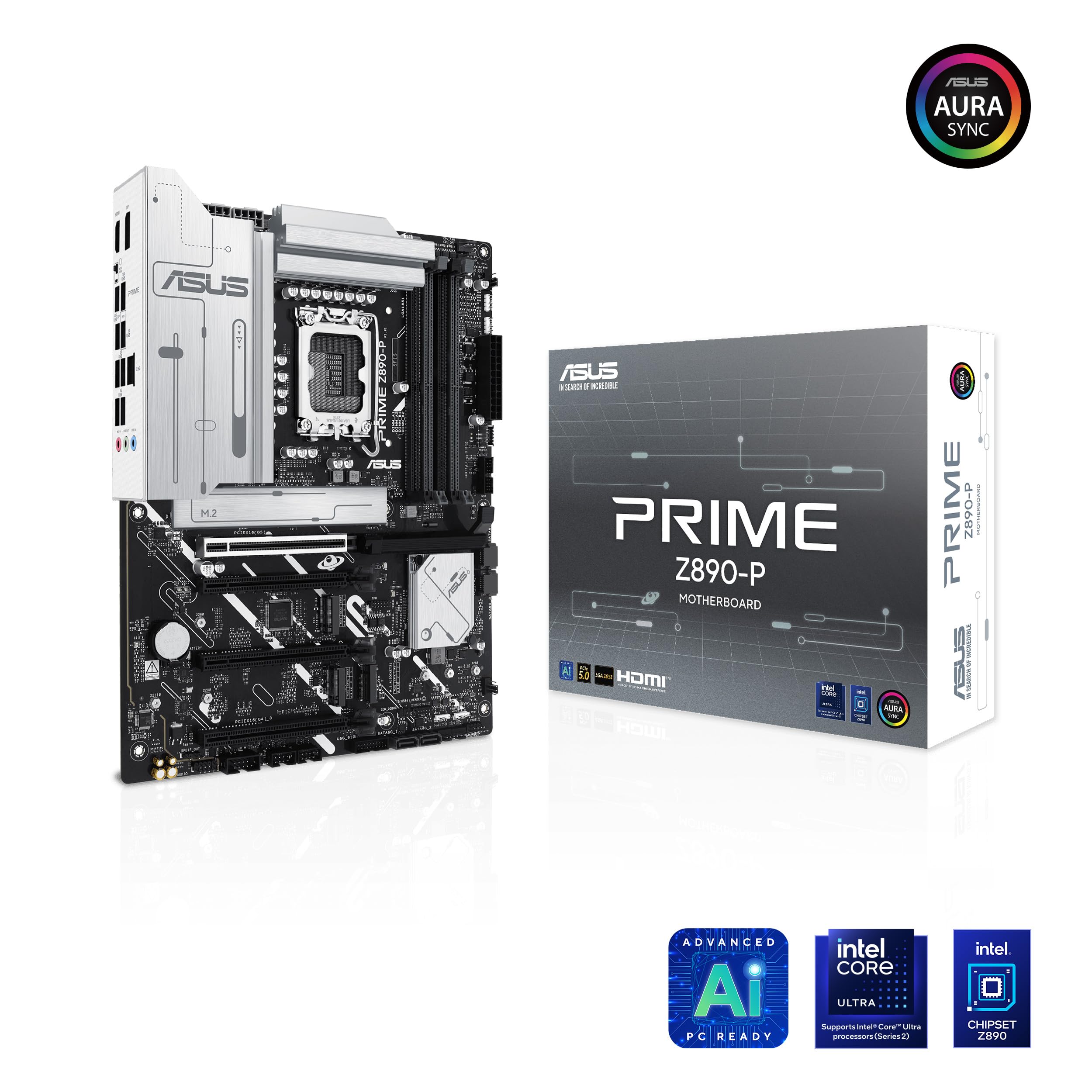 ASUS Prime Z890-P Gaming Mainboard Sockel Intel LGA1851 (ATX, DDR5, PCIe 5.0, 4X M.2, DisplayPort, HDMI, Advanced AI, Aura Sync, PCIe Slot Q-Release)