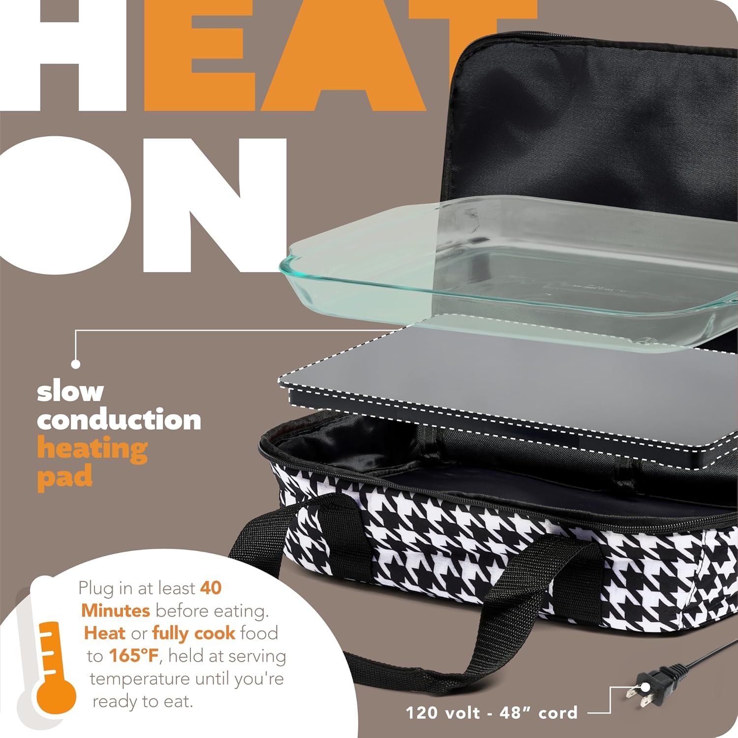 HOTLOGIC Max Large Portable Electric Food Heater - Innovative Food Warmer and Heated Lunch Box for Adults Car/Home - Easily Cook, Reheat, and Keep Your Food Warm - HOUNDSTOOTH - 120V - Image 2