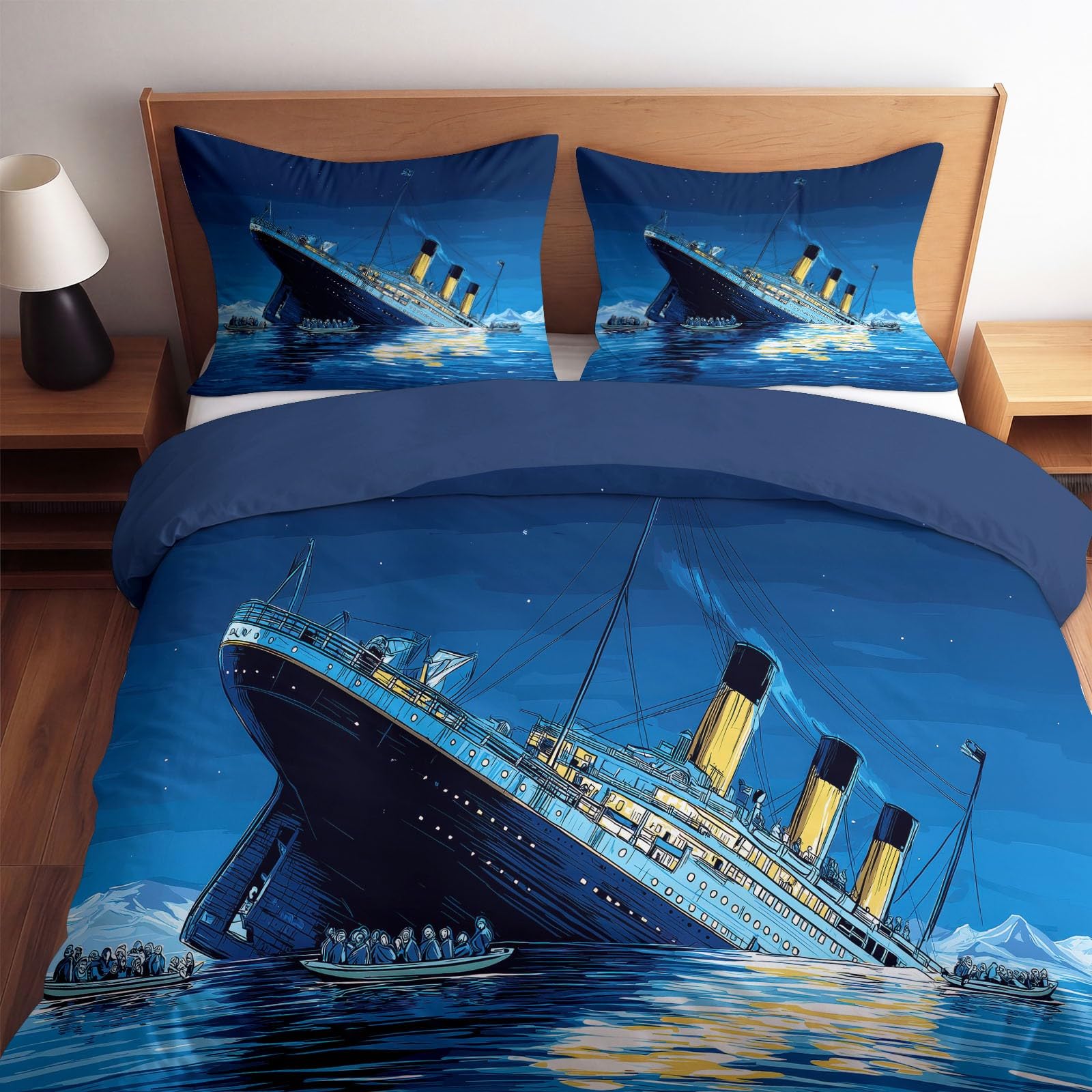 Single Duvet Cover Set Reversible, Titanic Sinking Soft Cosy Microfibre Quilt Cover Set Cartoon Night Sky Breathable Bedding Set Navy Blue Warm Duvet Covers Sets With 2 Pillowcases
